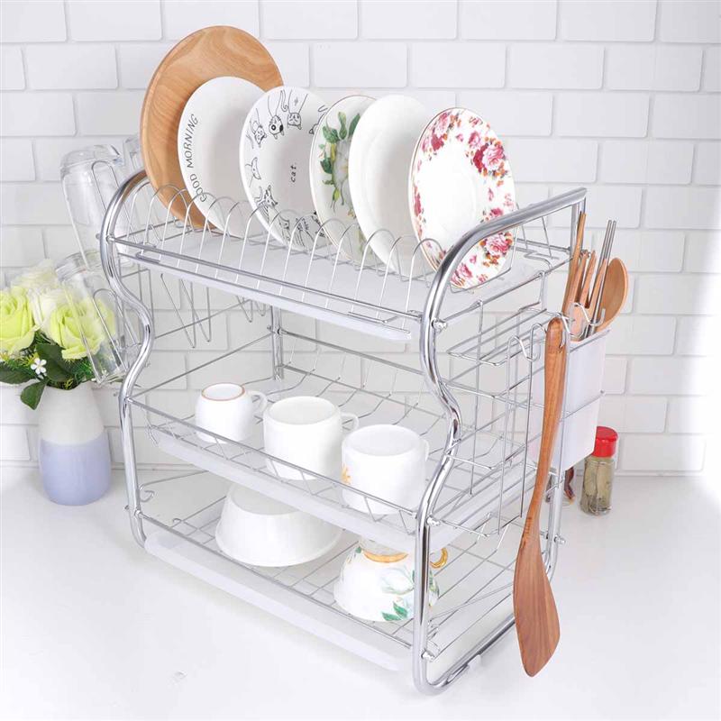 Dish Rack Stainless Steel 3 Tier Dish Drying Racks and Drainboard Set Dish  Racks for Kitchen Coutertop Cutlery Holder Sink Organizer with Cutting  Board Holder Utensil Holder Drain Board 