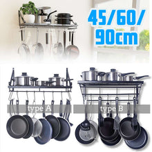 Load image into Gallery viewer, 45-90cm Pots And Pan Rack Wall Mounted Storage Hanging Rack For Kitchen Cookware Utensils Pans Tableware Shelf Organizer
